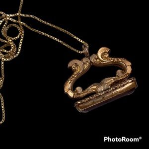 Antique Edwardian Gold Filled Watch Fob Amethyst Glass Pendant Necklace